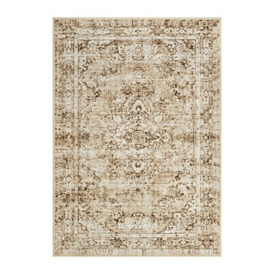 2x3ft Washed Back Low Pile Area Rug for Living Room, Washable Rugs for Bedroom, Hallway Runner, Large Non-Slip Carpet for Kitchen Dining Room (Beige)