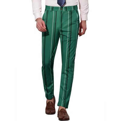 Lars Amadeus Men's Casual Striped Slim Fit Flat Front Contrast Color Trousers