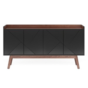 Lirago,4-Door Wood Accent Storage Cabinet – Elegant Black Walnut Design with Geometric Black Doors – Kitchen & Living Room Organize - 1 of 4