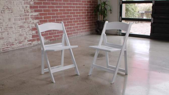 Emma and Oliver 2 Pack White Resin Slatted Party & Rental Folding Chair Indoor Outdoor, 2 of 13, play video