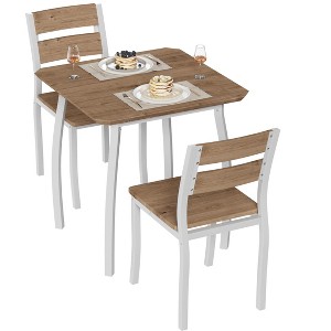 3 Piece Dining Table Set for 2, Farmhouse Kitchen Table and Upholstered Chair, Metal Frame Square Dining Room Furniture - 1 of 3