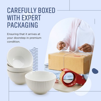 White Fluted Ceramic Cereal and Soup Bowls Set of 4