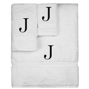 BC BARE COTTON Monogrammed Towel Set, Personalized Gift, Set of 3 - White - Black Block - 1 of 4