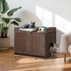 Hausource Handwoven Rattan Cat Litter Box Enclosure Hidden Furniture with Door & Removable Mat - 2 of 4