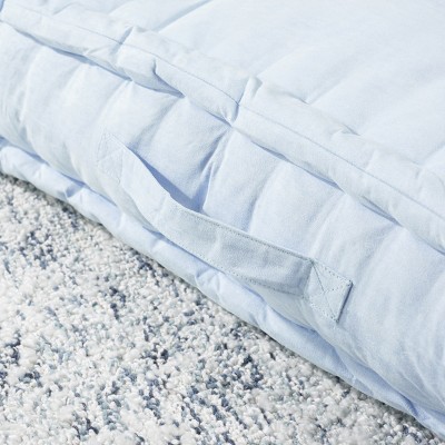 Light Blue Velvet Tufted Square Floor Pillow with Handle