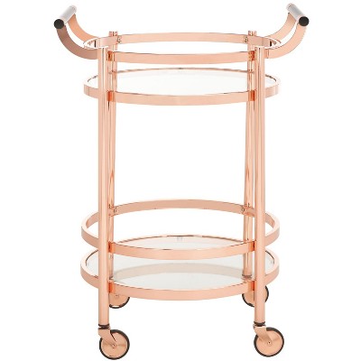 Contemporary Chic Rose Gold & Black Nickel Round Bar Cart with Glass Tiers