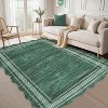 8x10 Scalloped Solid Washable Area Rug, Low-Pile Non-Slip Indoor Carpet for Living Room, Bedroom, Dining, Home Office, Green - 2 of 4