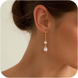 Pearl Stud Earrings for Women, 14K Gold Plated Flat Back Freshwater Pearl Bow Earrings for Wedding Birthday Gift - 1 of 4