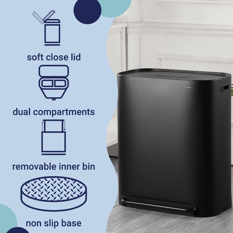 happimess Beni Kitchen Trash/Recycling 16-Gallon Double-Bucket Step-Open Trash Can, 5 of 14