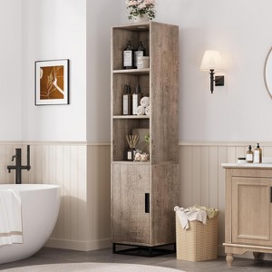 Tall Bathroom Cabinet, 70" Narrow Storage Cabinet with Door and Adjustable Shelf, Open Storage Freestanding for Laundry Room, Kitchen, Living Room - 1 of 4