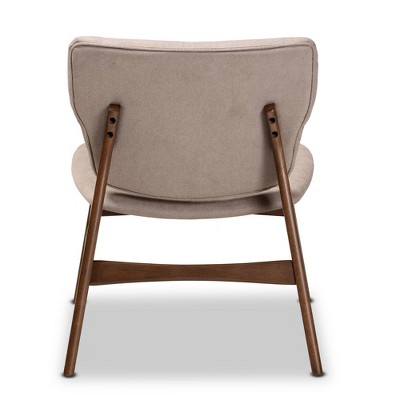 Beige and Walnut Brown Leather Wood Slipper Chair