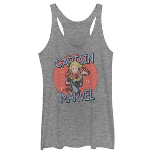 Women's Marvel Captain Marvel Vintage Star Circle Racerback Tank Top - 1 of 3