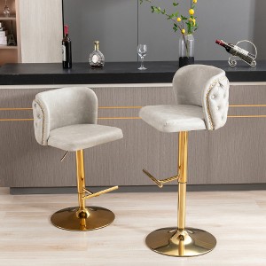 Lyngins Luxury 360° Swivel Counter Height Bar Stool Set of 2, Adjustable Height Counter Stools with Gold-Plated Base, Back Buttons & Hammered Rivets - 1 of 4