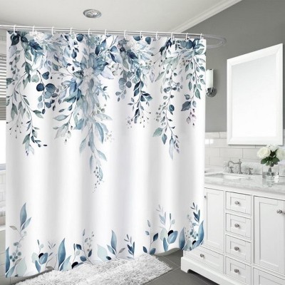 LunaLulinlk Blue Eucalyptus Fabric Shower Curtain