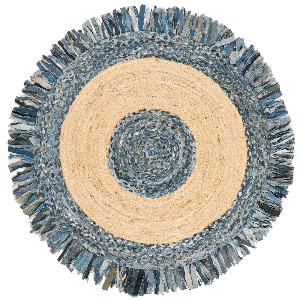 4' Round Solid Woven Area Rug Ivory/Denim - Safavieh