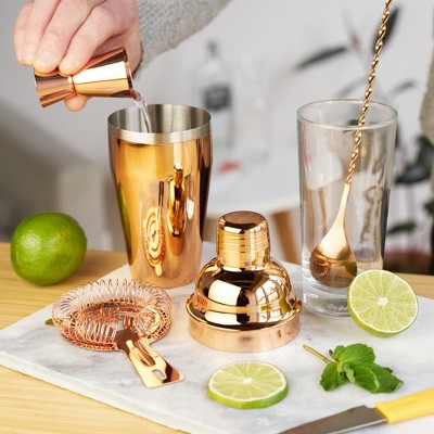 Copper Finish 4-Piece Mixologist Barware Set with Jigger and Muddler