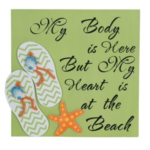 Beachcombers Body Here/Heart Beach Coastal Plaque Sign Wall Hanging Decor Decoration For The Beach 13.5 x 1 x 13.5 Inches. - 1 of 2