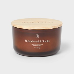 3-Wick Amber Glass Wooden Wick Sandalwood and Smoke Jar Candle 20oz - Threshold™ - 1 of 3