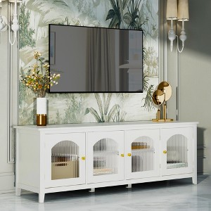 GreenEver 71-inch TV Cabinet, Solid Wood Frame, Changhong Glass, Metal Handle, Antique White, for Children's Room, Bedroom, Living Room - 1 of 4