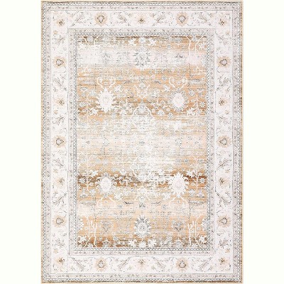 10'x13'Washable Runner Rug with Floral Pattern, Non-Slip Low Pile Carpet for Hallway Kitchen Laundry, Ultra Soft Foldable Indoor Mat,Brown