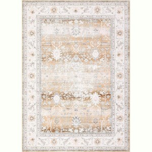 10'x13'Washable Runner Rug with Floral Pattern, Non-Slip Low Pile Carpet for Hallway Kitchen Laundry, Ultra Soft Foldable Indoor Mat,Brown - 1 of 4