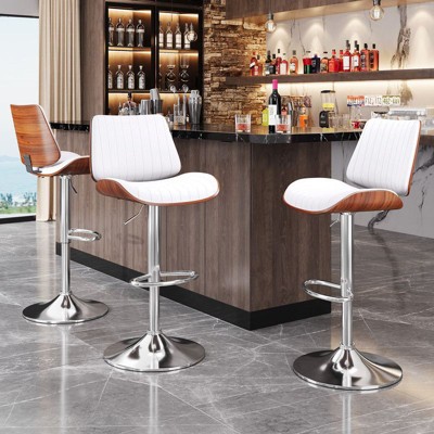 Gikpal Swivel Barstools for Kitchen Island with Bentwood Back & Leather Seat, Counter Height Bar Chair with Back & Footrest, for Kitchen, Dining Room