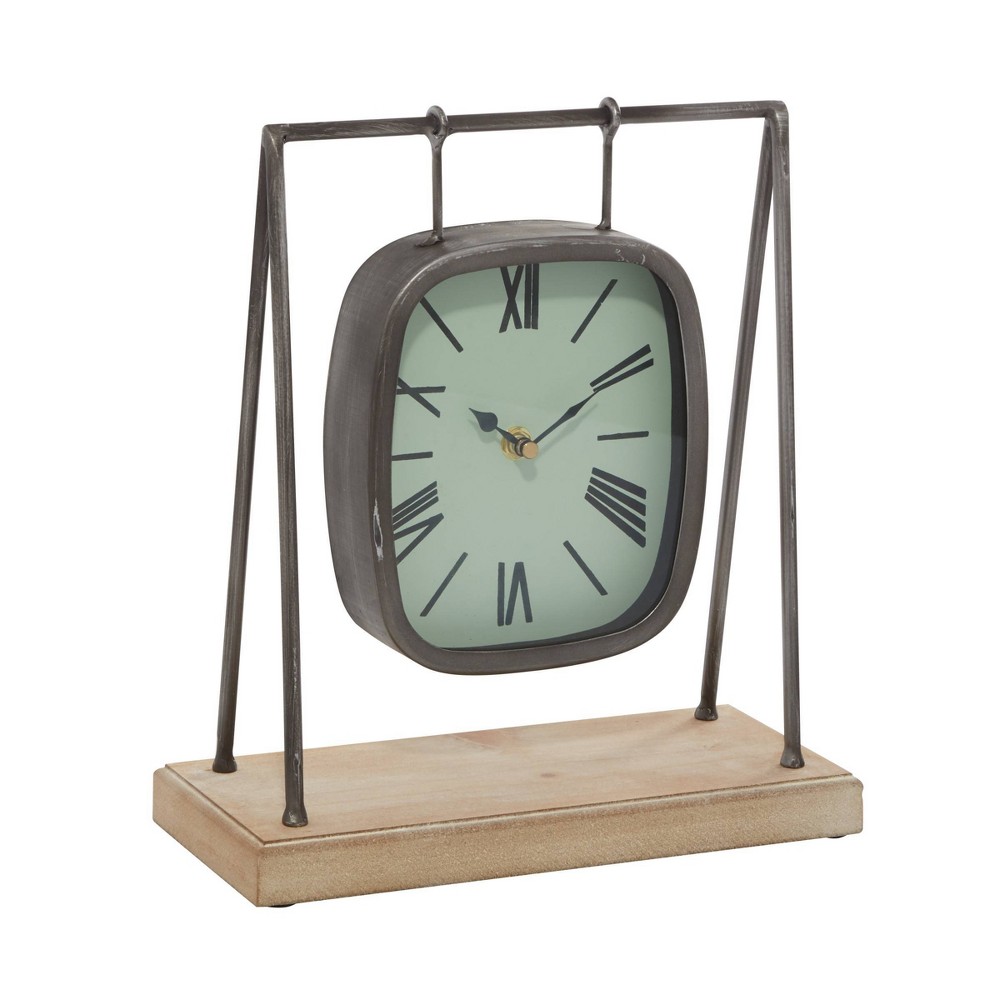 Photos - Wall Clock 12"x10" Wood Pendulum Clock with Wood Base Gray - Olivia & May