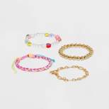 Braided Cording and Mixed Beading with Heart Closure Bracelet Set 4pc - Wild Fable™