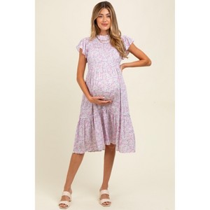 pink maternity midi dress Pinkblush Pink Polka Dot Tulle Smocked Maternity Midi Dress