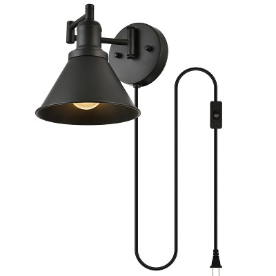 Black Iron Swing Arm Wall Sconce with Dimmable Light