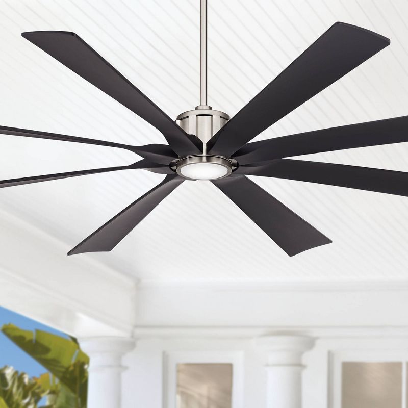 80" Possini Euro Design Defender Modern Indoor Outdoor Ceiling Fan with Dimmable LED Light Remote Brushed Nickel Black Damp Rated for Patio Exterior, 2 of 10