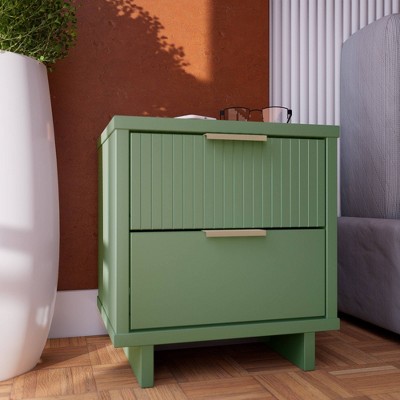 Granville Sage Green Modern Nightstand with Ribbed Drawer Front