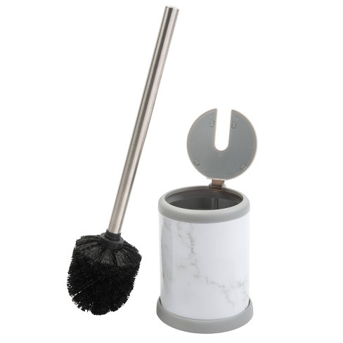 Bath Bliss Self Closing Lid Toilet Brush with Rim Scrubber in Sailor Knot  Design, White