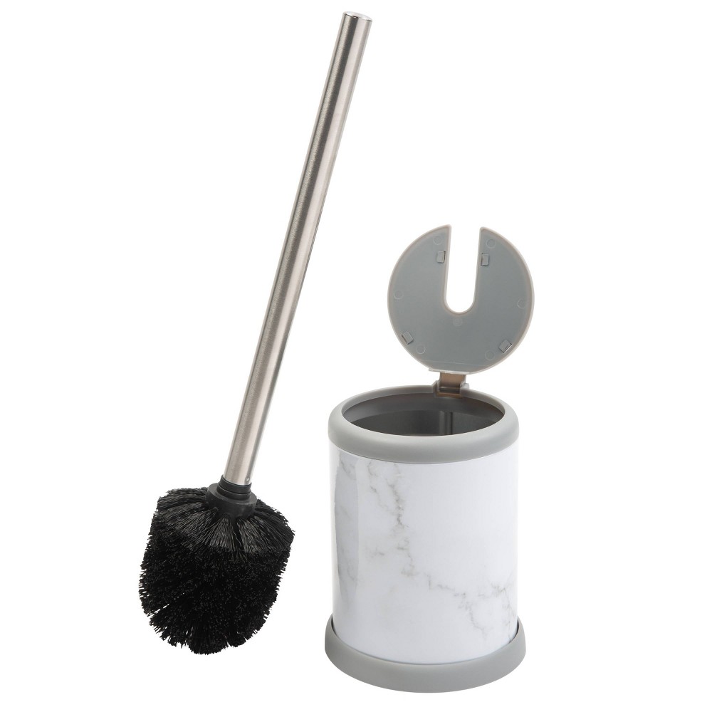 Photos - Garden & Outdoor Decoration Toilet Brush with Self Closing Lid Marble - Bath Bliss: Stainless Steel Bathroom Cleaning Accessory