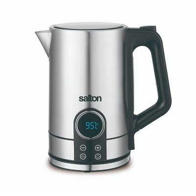 Salton 1.7 Liter/Quart Digital Stainless Steel Electric Kitchen Hot Water Tea Kettle Pot with Boil Dry Automatic Shutoff, Silver