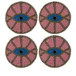 Global Crafts Evil Eye Hand Embroidered Glass Bead Coasters, Set of 4