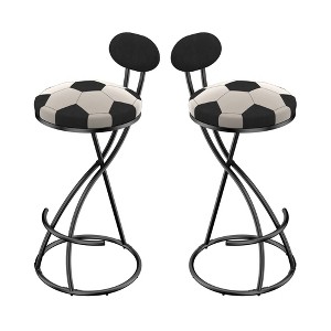 QingMoon Football Print Bar Stools Set of 2, S-Shaped Counter Height Chairs, Velvet Barstools with Footrest for Kitchen Island, Pub, Cafe - 1 of 4