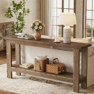 Tribesigns 63" Farmhouse Console Table, 2-Tier Solid Wood Console Table, Behind Couch Sofa Tables for Living Room, Hallway, Foyer - 1 of 4
