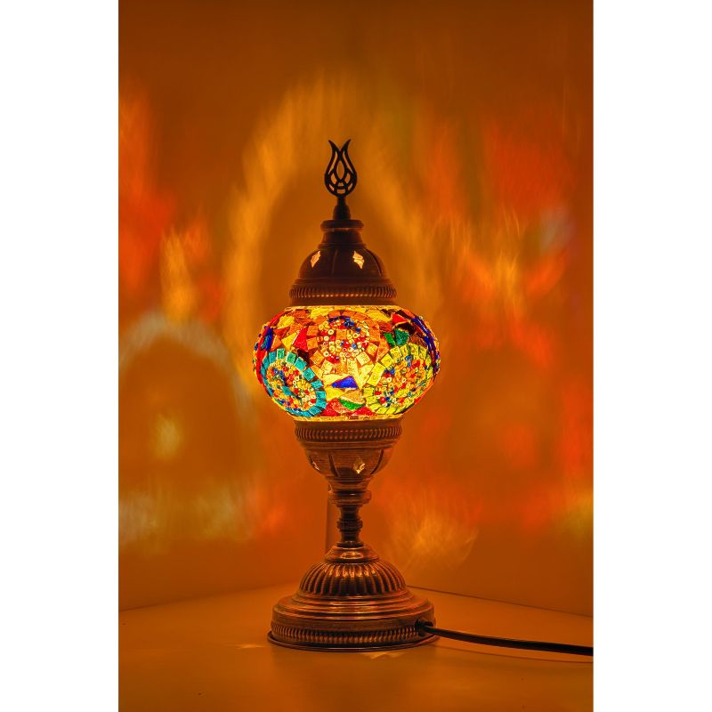 Kafthan 14.5 in. Handmade Multicolor Mosaic Glass Table Lamp with Brass Color Metal Base, 4 of 5