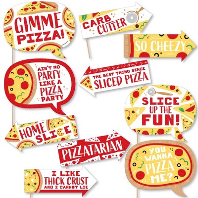 Big Dot of Happiness Funny Pizza Party Time - Baby Shower or Birthday Party Photo Booth Props Kit - 10 Piece