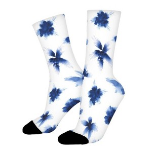 Loose Indigo Florals Women Printed Crew Socks Funny Funky Socks Soft Polyester Novelty Gifts for Artists Men - 1 of 4