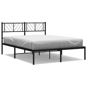 vidaXL Queen Metal Bed Frame with Headboard, Sturdy Steel, Black, No Mattress - 1 of 4