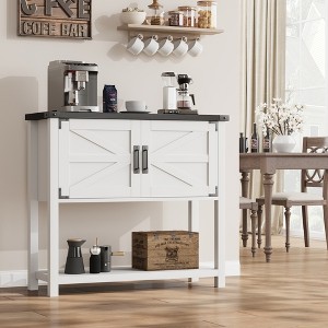 Kitchen Sideboard Buffet, Farmhouse Coffee Bar Cabinet with 2 Doors & Shelf, Wooden Console Table for Entryway, Living Room, Hallway Storage - 1 of 4