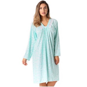 Just Love Womens Long Sleeve Cotton Nightgown - V-Neck PJ Sleepwear with Lace Trim - 1 of 3