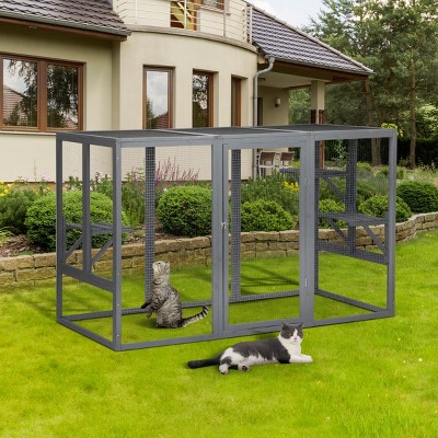 LAOTIES 62" Large Wooden Outdoor Catio,Waterproof Cat Enclosure with Reinforced Frame And Adjustable Platforms