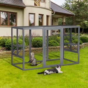LAOTIES 62" Large Wooden Outdoor Catio,Waterproof Cat Enclosure with Reinforced Frame And Adjustable Platforms - 1 of 4