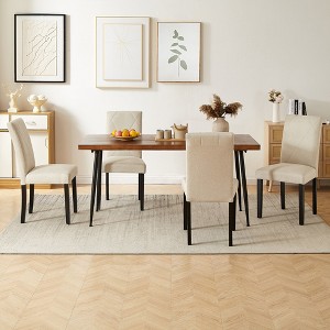 VECELO Set of 2/4/6 Upholstered Dining Chairs High Back Parsons Chairs Wooden Kitchen Chairs Brown/Beige/Green - 1 of 4
