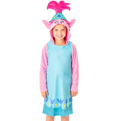 Dreamworks Trolls Movie Girls' Poppy Hooded Costume Nightgown Sleep ...