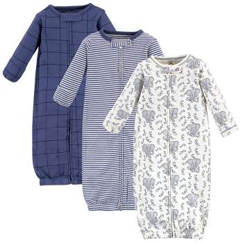 Touched by Nature Baby Boy Organic Cotton Zipper Long-Sleeve Gowns 3pk, Elephant