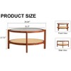 NicBex 31.5" Rustic 2-Tier Rattan Woven Coffee Table with Glass Top,Round Side Table Low Table for Living Room,Trendy Center Table - 2 of 4